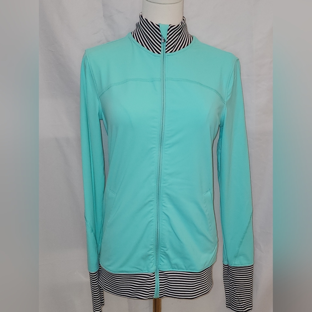 Victoria's Secret VSX Full Zip Aqua Jacket with Striped Accents
